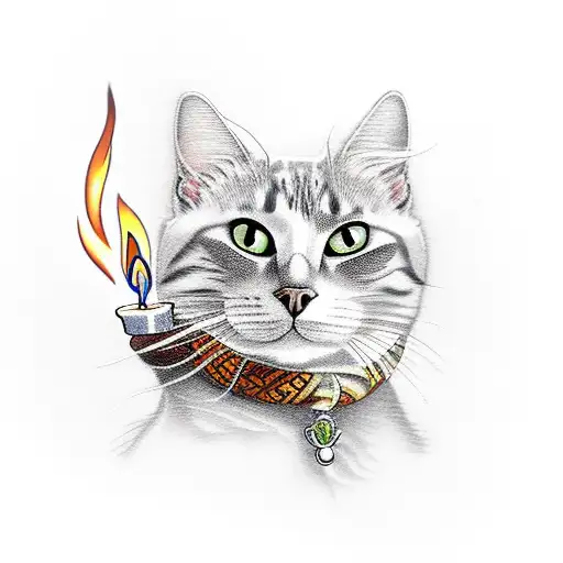 Cat With Burning Candle