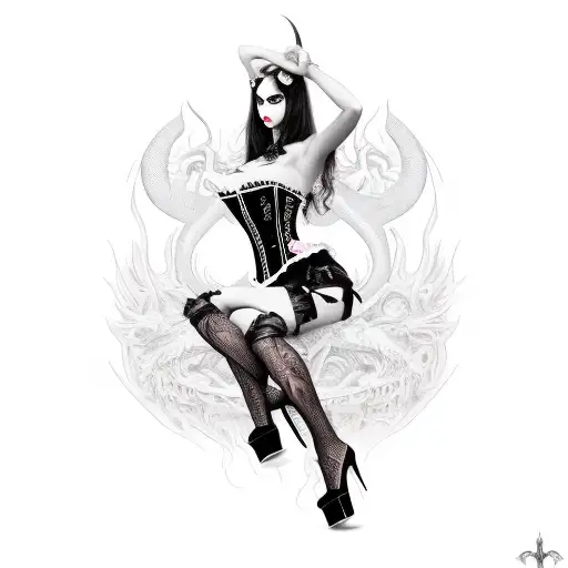 Demon Girl With Corset And Thigh High Heels