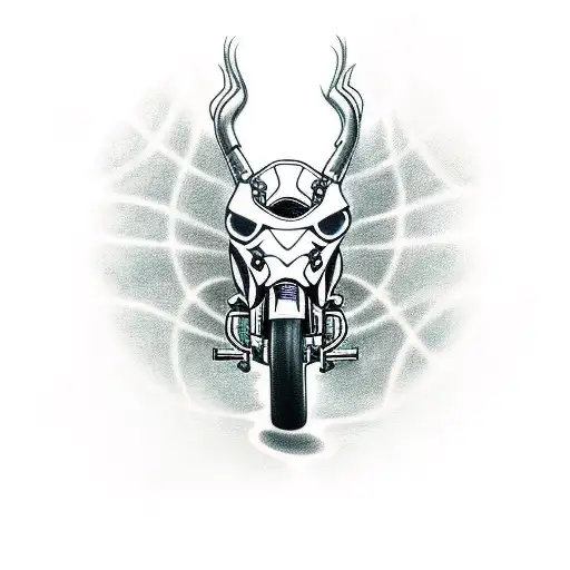A Realistic Tattoo Of A Gothic Bike With A Cyber Sigil Glowing On The Handlebars