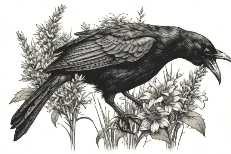 Wildflower Field With Blackbird In Front