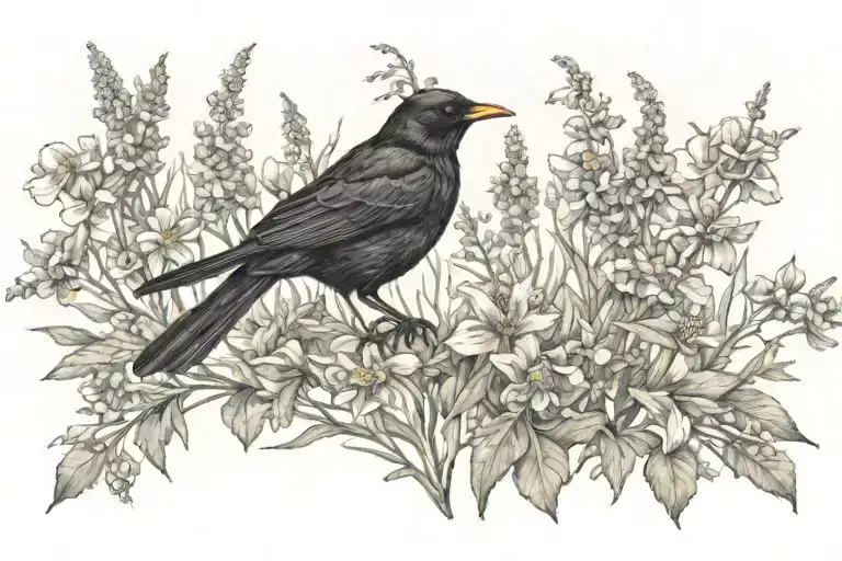 Blackbird In Wildflower Field