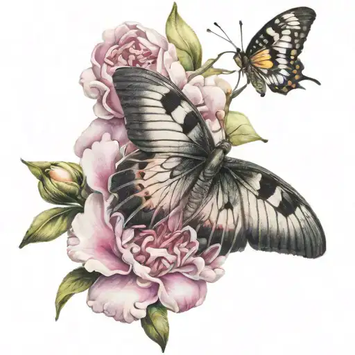 Pink Peony Orchid Cherry Blossom With Butterfly