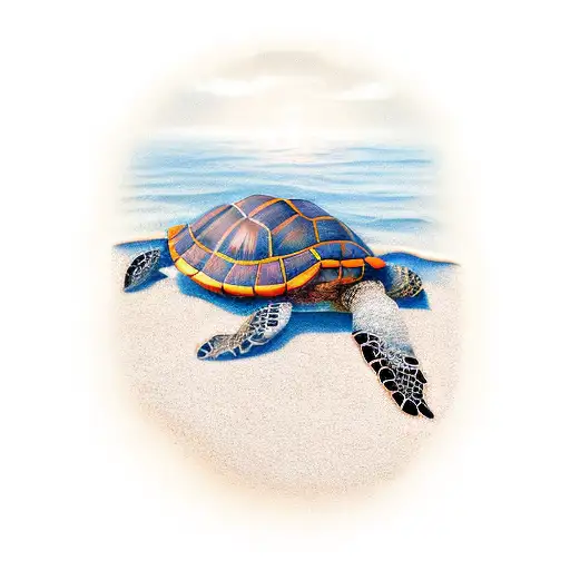 The Number 21 In Roman And Inside The Number The Image Of A Turtle On The Beach With A Sunset