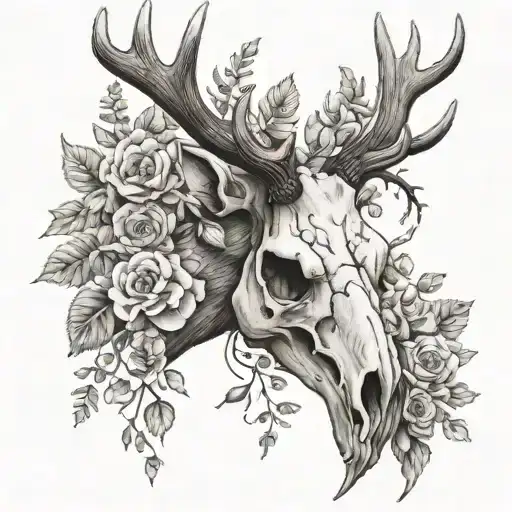 Elk Skull With Flowers Growing