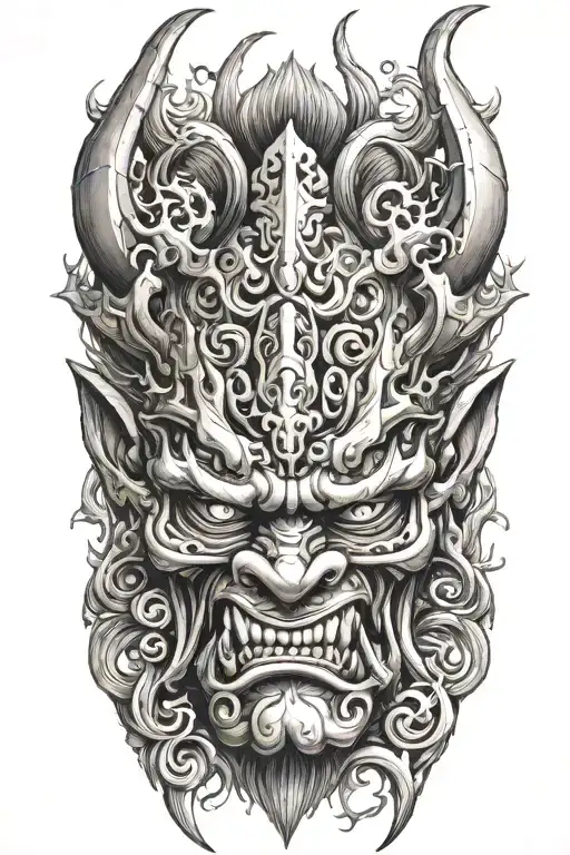 Oni Mask Surrounded By Swirling