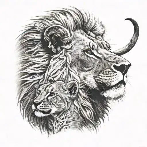 Lion Standing Over Cub Howling