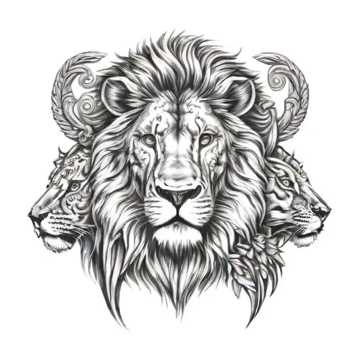 Lion Protecting His Family