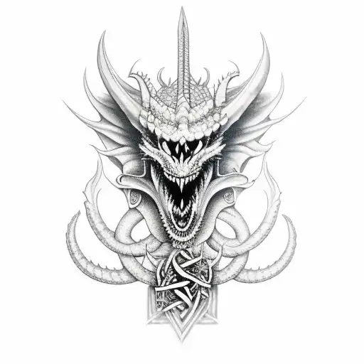 Dragon Around Viking Skull