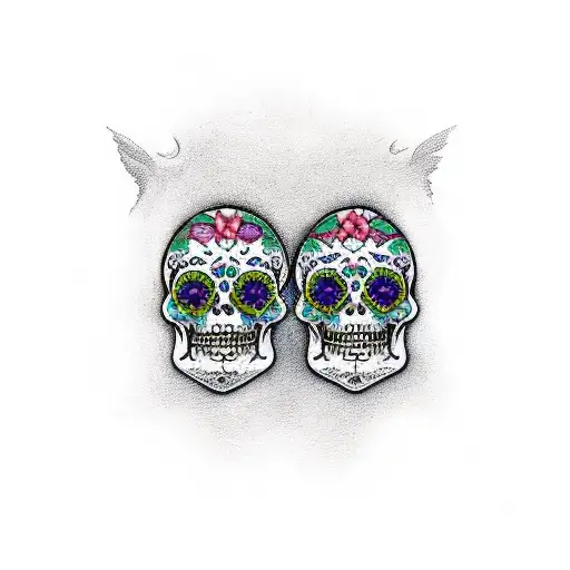Pair Of Sugar Skulls With An Angel