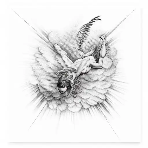 Icarus Falling With Feathers In The Air