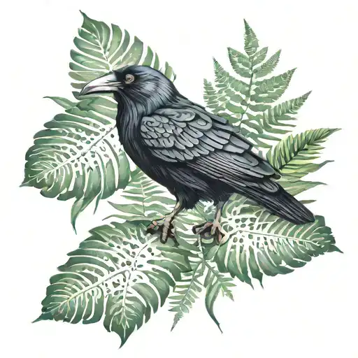 Raven And Fern Elephant Ears Surrounded