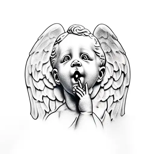 Cherub Angel Statue Covering His Mouth With His Hand