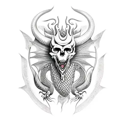 Dragon Around Viking Skull