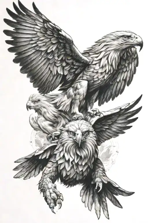 Lion And Eagle Flying