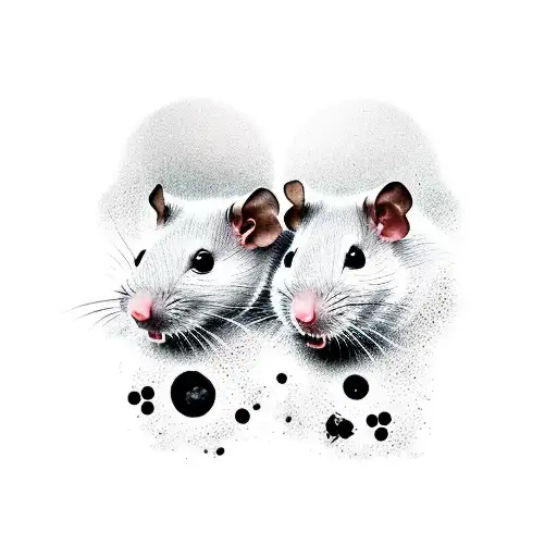 Two Rats One White With Grey Spots And The Other Dark Grey Playing In Radioactive Sludge