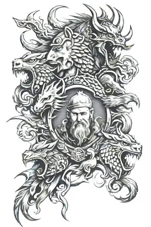 Military With Vikings And Griffin And Dragons