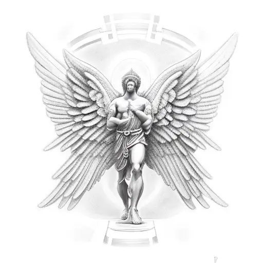 Male Guardian Angel With A Big Cross Symmetrical