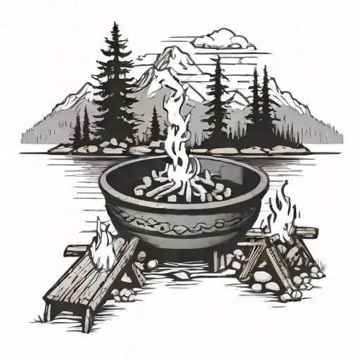 Fire Pit By Lake With Mountains