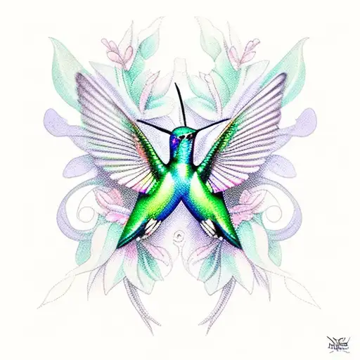 Green Hummingbird Flies With Spread Wings Tropical Exotic Bird