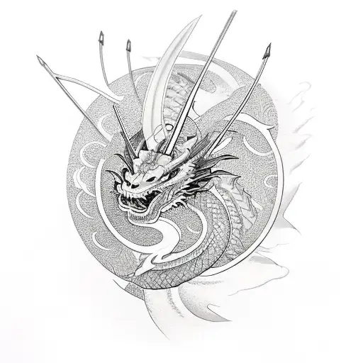 Standing Samurai Ronin Geisha Dragon Red Sun