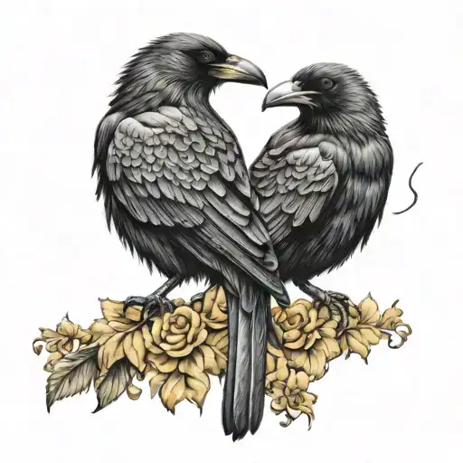 Realistic Crow With Gold Floral Pattern On The Crow's Body