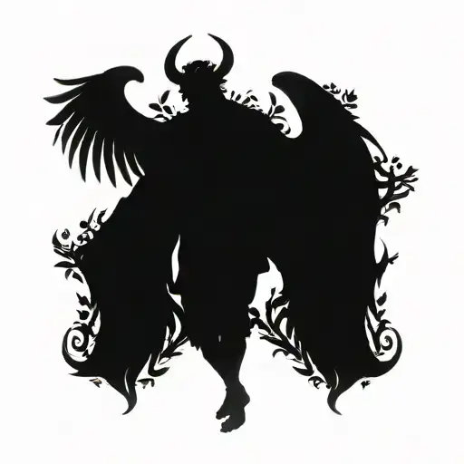 Lucifer With Wings In Style Of Greek God Surrounded By Celtic Leaves