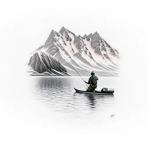 Fishing And Hunting With Mountain Background