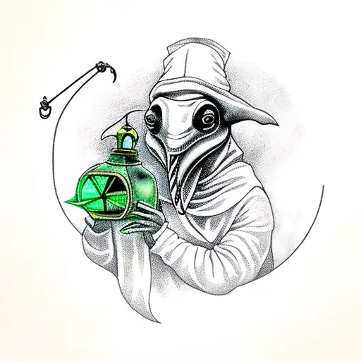 Plague Doctor Holding A Lantern That's Actually An Aquarium With Fish