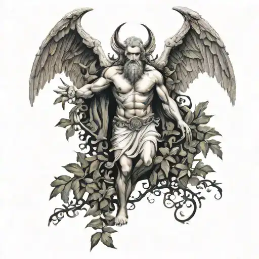 Lucifer With Wings In Style Of Greek God Surrounded By Celtic Leaves