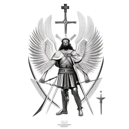 Orthodox Archangel Michael In Battle Holding A Sword Up High