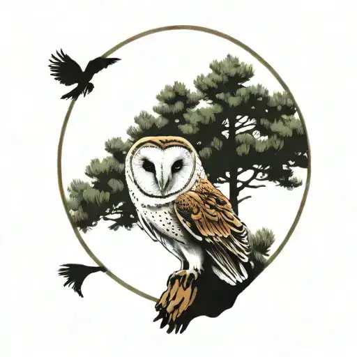 Barn Owl Bringing Pine Tree