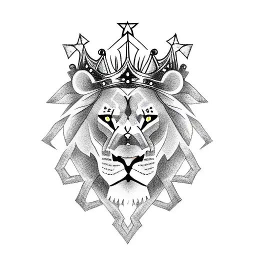 A Detailed Blackwork Lion With A Crown And A Star Of David On Its Chest