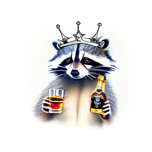 Raccoon With A Crown Holding A Bottle Of Whiskey On A Mobility Scooter