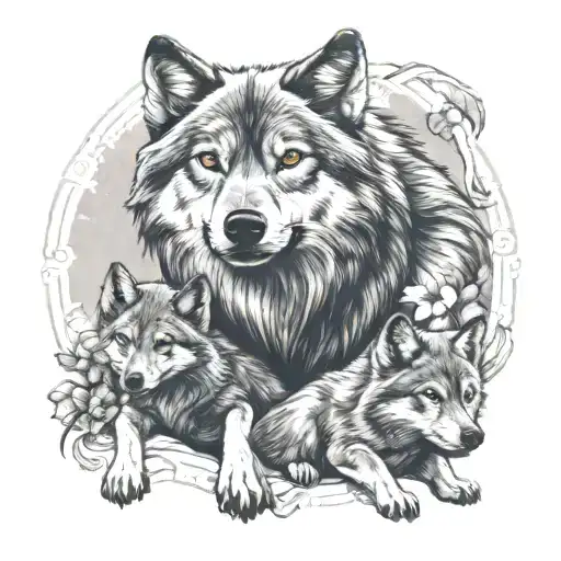 Wolf Dad And Pups