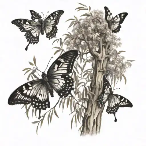 Willow Tree And Butterflies