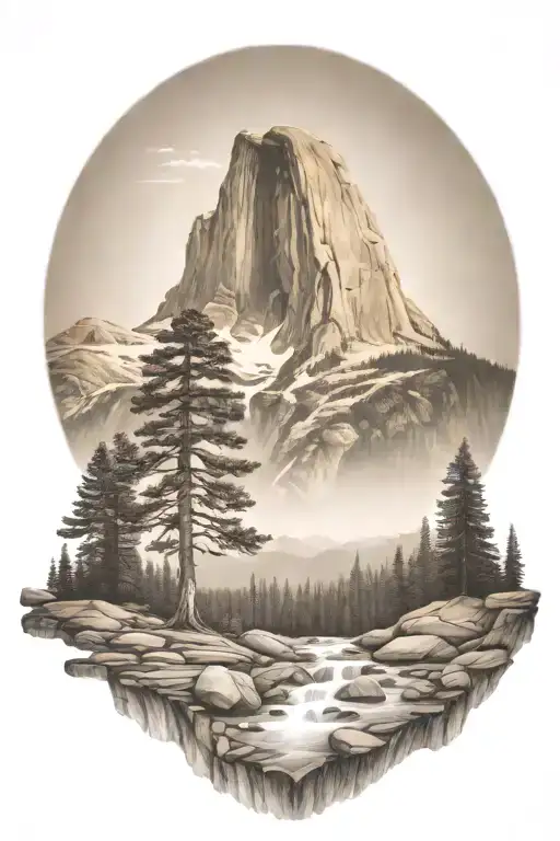 John Muir Trail Theme With Half Dome And Waterfall And Hiking Trail