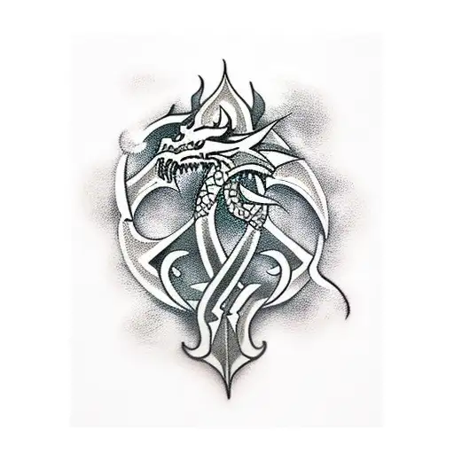 Create A 4-5Inch Tattoo Including A Sword And 2 Dragons