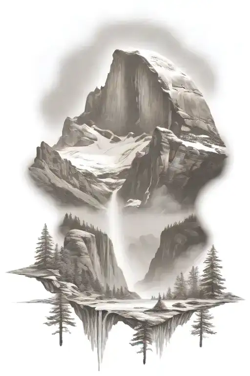John Muir Trail Theme With Half Dome And Waterfall And Hiking Trail