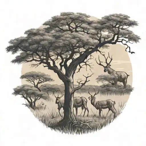 A Tattoo Of A Majestic Kudu Standing Proudly Under The Shade Of A Baobab Tree In The African Bush