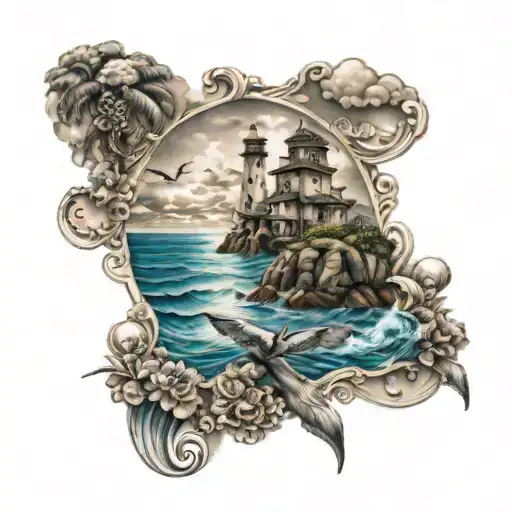 Family And Ocean Scene