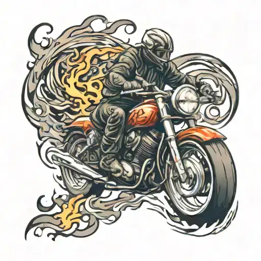 A Fierce Motorcycle Riding Through Flames With A Nordic Rune Symbol Embedded In The Design