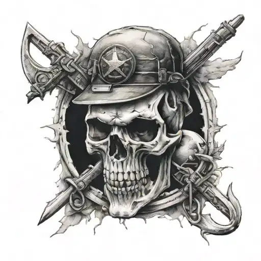 Soldier Skull With Crescent Moon Surrounded