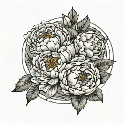 5 Moon Phases Surrounding 1 Peony Flower