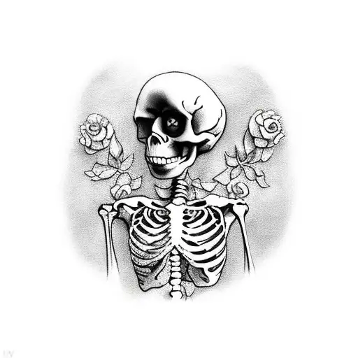 Skeleton Danceing With Flower Lady