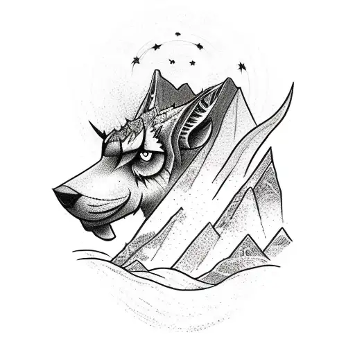 A Sketch-style Tattoo Of A Mountain Range With Animals Roaming Freely
