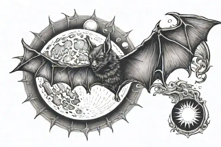 Bat With Moon And Sun