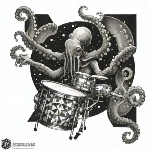Octopus Playing Drums In Geometric Space