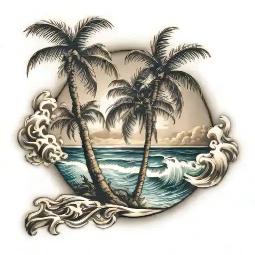 Palm Tree By The Ocean Wave