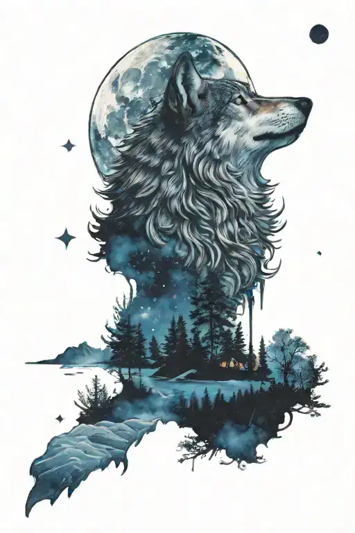 Wolf And Moon Night Sky