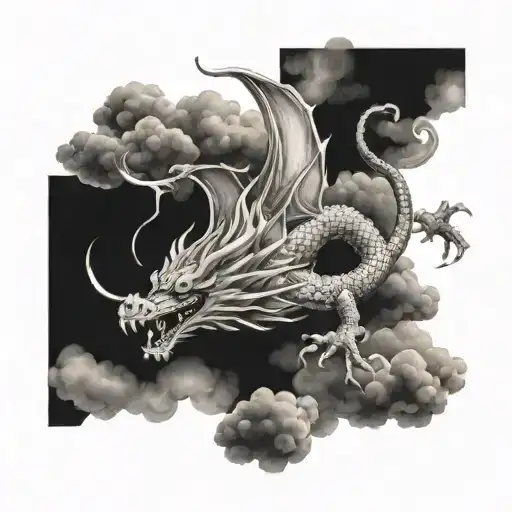 Japanese Dragon Flying With Clouds Floating